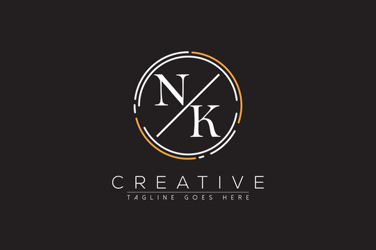 letter nk elegant and luxury Initial with circle frame minimal monogram logo design vector template