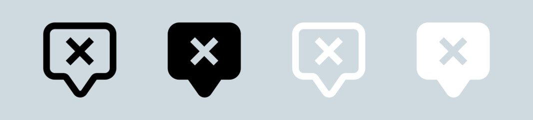 Block chat icon set in black and white. Message signs vector illustration.