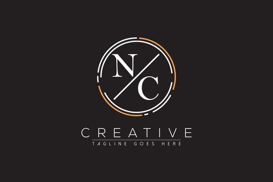 letter nc elegant and luxury Initial with circle frame minimal monogram logo design vector template