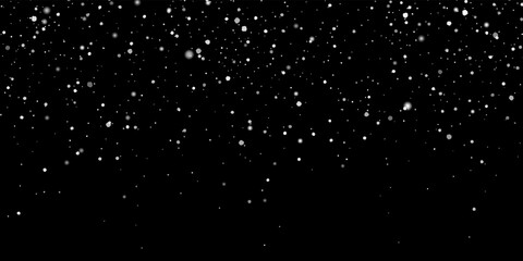 Falling winter snow flakes on black background. Vector