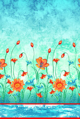 Brushstroke flower and Colorfull watercolor Flowers watercolor background design, geomatrical design, Textile Design illustration, Kaftan Design