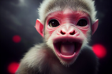 Angry baby monkey portrait; Generative AI