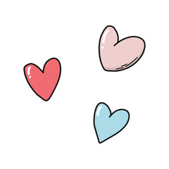 Hand drawn isolated Valentine's day PNG element of 3 hearts for posters, prints, cards, stickers, clip art, icons, scrapbooking, etc. 
