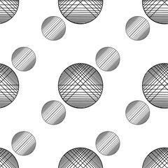 Striped circles, black on white. Seamless pattern Geometric seamless pattern, black on white. Circles and stripes. Line