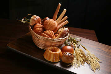 a Still life with breads and wheats