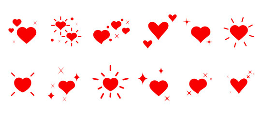 Red Heart icon.Simple line heart icon.Vector set of love symbols. Red heart shapes icons set.Hand drawn doodles heart.Valentine's day.