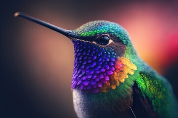 Colorful hummingbird close up. Generative AI.