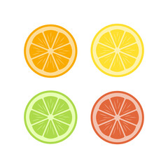Set of citrus fruits. Orange, lemon, lime, grapefruit slices. Vector illustration. 