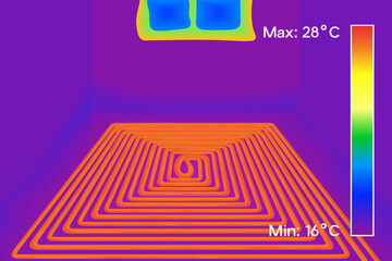 Thermal image of floor heating in house vector illustration.