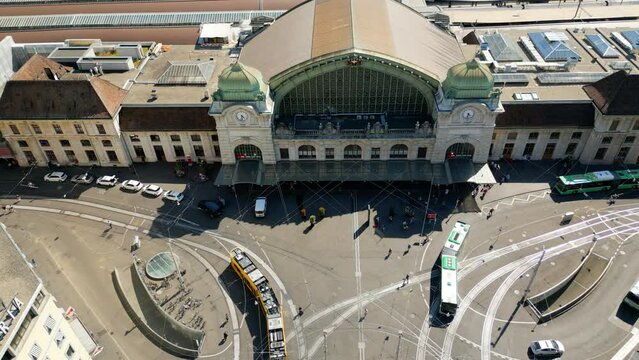 Central station of Basel SBB in Switzerland from above - aerial view - travel photography