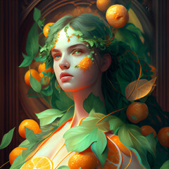 Woman with oranges and flowers