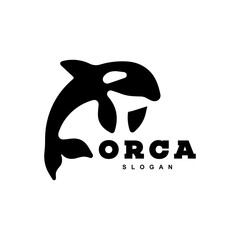 Jumping orca whale black and white logo vector