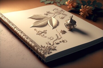 Fototapeta premium Blank page with leaf Generative AI