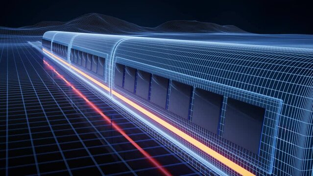 Digital high speed railway bullet train, 3d rendering.