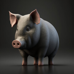 Big pig on a gray background 3d 4k