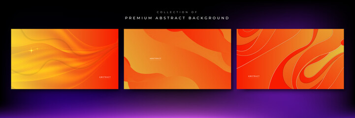 Set of 3D modern wave curve abstract presentation background. Luxury paper cut background. Abstract decoration, orange pattern, gradients, 3d Vector illustration. Shiny orange yellow background