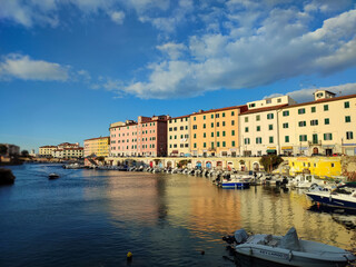 Naklejka na ściany i meble City panorama of the Rio Maggiore river in Livorno Tuscany Italy
