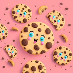 cartoon style cookies on a pink background 4k