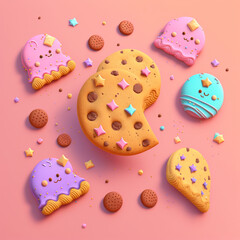 cartoon style cookies on a pink background 4k