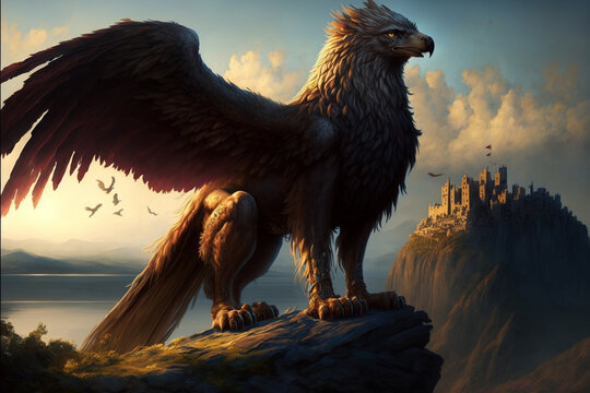 Generative AI illustration of legendary griffin also known as griffon or gryphon