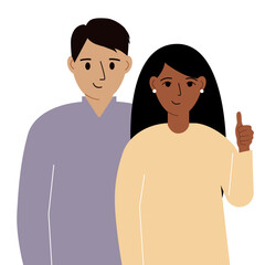 Smiling young couple, good mood concept. Positive emotions, happy people, man and woman showing thumbs up, fun and joy.