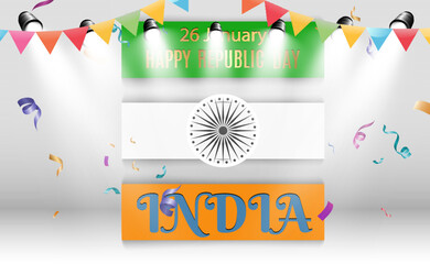 26 Indian Republic Day celebration.Indian postcard template.