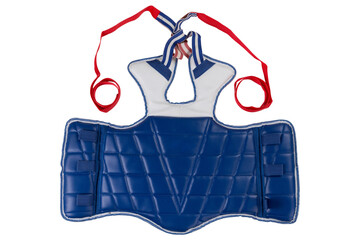 Blue soft chest protection for karate or kickboxing,  isolate