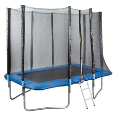 large rectangular children's trampoline, with mesh sides, outdoor entertainment, isolate