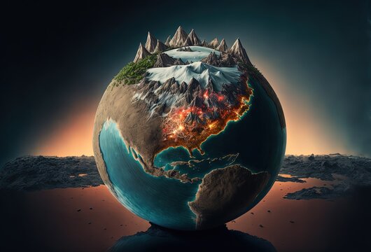 illustration of earth globe with fire flame idea for  environmental conservation concept