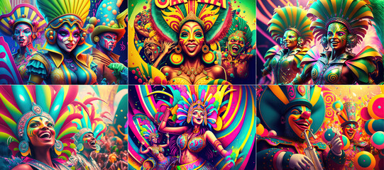 Beautiful with design for Brazil carnival. Happy Carnival, Brazil, South America Carnival with samba dancers and musicians. AI - obrazy, fototapety, plakaty