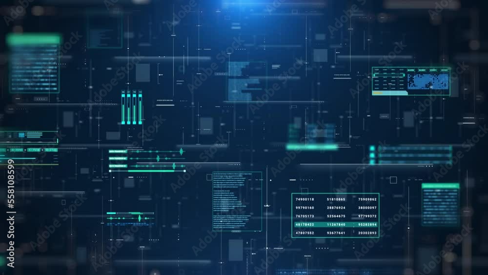 Fototapete Futuristic digital interface of HUD system. Infographic element. Screen information. Abstract big data graphic 4K motion background.