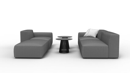 sofa front view with shadow 3d render