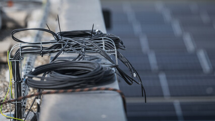 Solar panel power cables on a roof