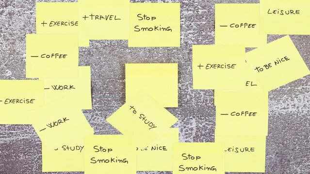 New Year's resolutions written in posits. Stop motion animation.