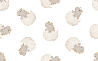 seamless pattern with cartoon dino, cute dinosaur