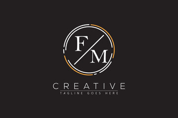 letter fm elegant and luxury Initial with circle frame minimal monogram logo design vector template - obrazy, fototapety, plakaty