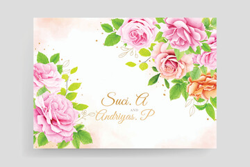 elegant wedding card with watercolor floral roses design