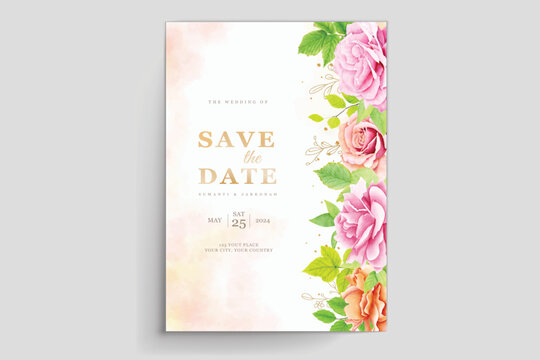 elegant wedding card with watercolor floral roses design