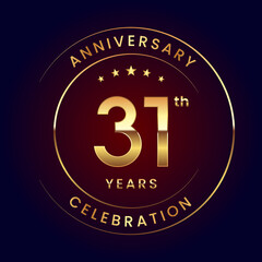 31th Anniversary. A luxurious and simple logo design with gold color ring and text for an anniversary celebration event. Logo Vector Illustration