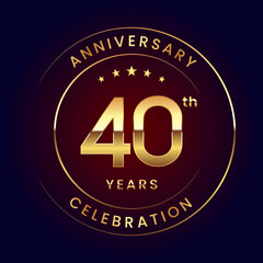 40th Anniversary. A luxurious and simple logo design with gold color ring and text for an anniversary celebration event. Logo Vector Illustration