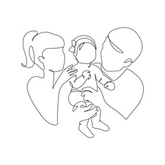 Mother and father looking at their baby doodle isolated on white background