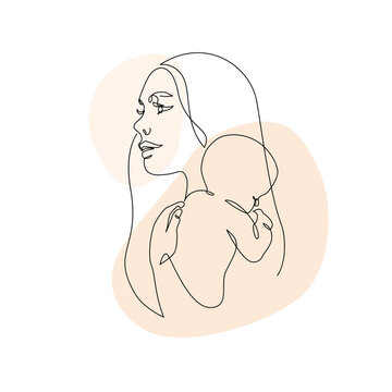 recommend clip art: Woman holding baby minimal one line art. Mother and child.