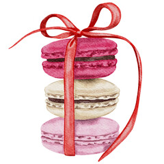 Watercolor macarons with ribbon Transparent background Png Valentines day Illustration 