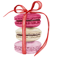 Rolgordijnen Watercolor macarons with ribbon Transparent background Png Valentines day Illustration  © Margaret
