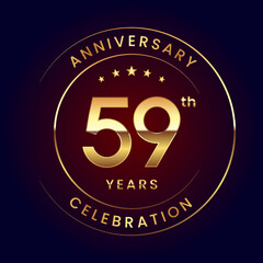 59th Anniversary. A luxurious and simple logo design with gold color ring and text for an anniversary celebration event. Logo Vector Illustration