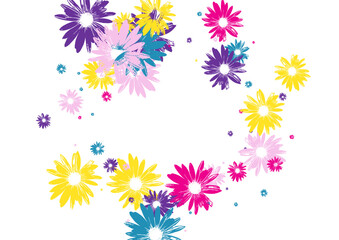Pink Garden Background White Vector. Plant Duplicate Texture. Purple Chamomile Sweetie. Bloom Banner. Beauty Yellow Leaf.
