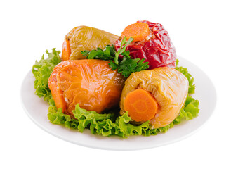 Yellow and red peppers stuffed with rice