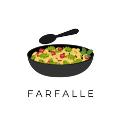 Logo Illustration Of Pasta Farfalle Or Butterfly Pasta On A Black Plate With A Spoon