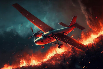 A plane on fire falls out of the sky. Action scene. 