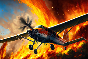 A plane on fire falls out of the sky. Action scene. 